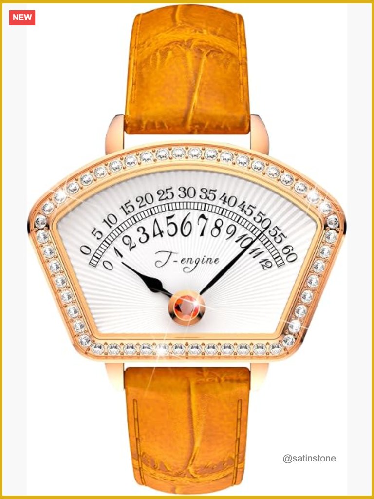 Vintage Ladies Leather Strap Quartz Watch FanShaped Dial Diamond Studded